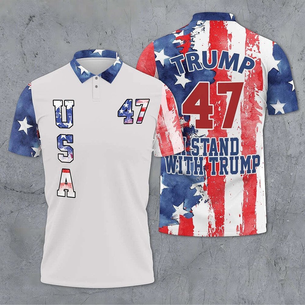 Trump 47 I Stand With Trump American Flag Pro Trump Election 2025 Polo Shirt MAGA Merch