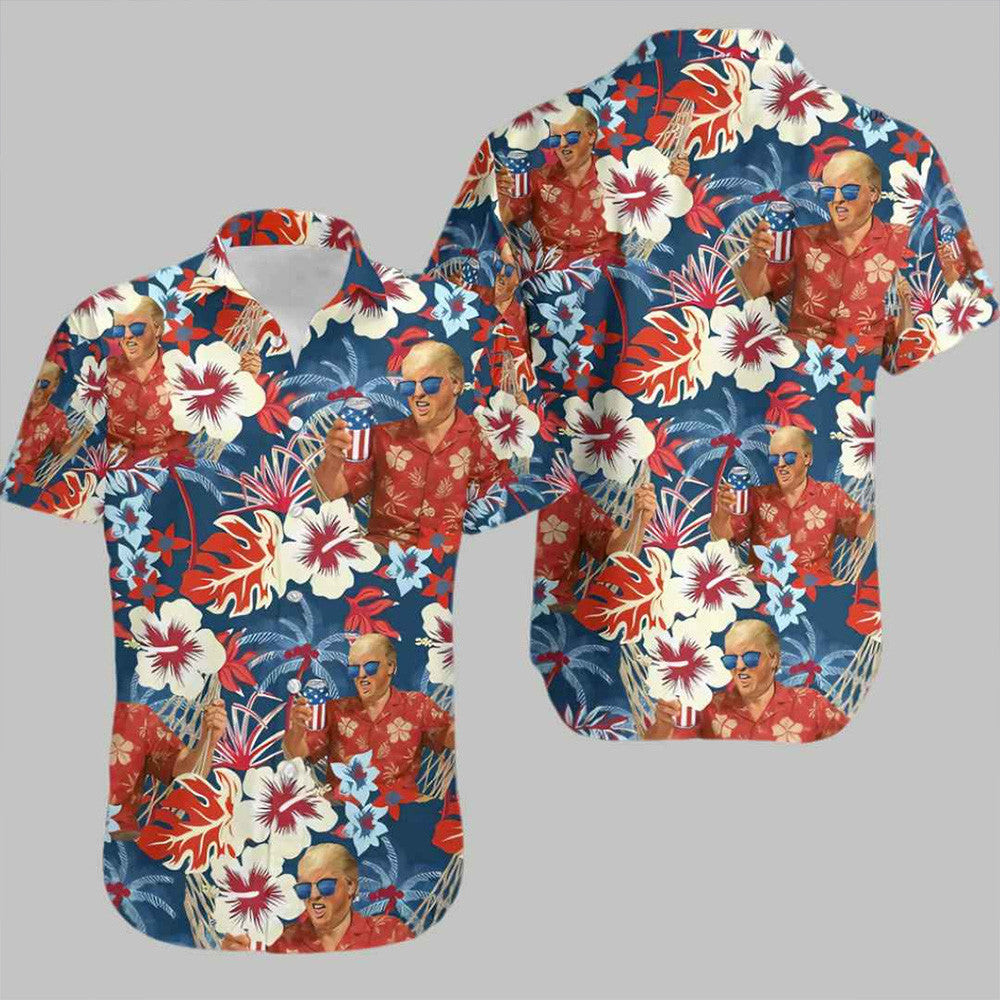 Trump 4th Of July Hawaiian Shirt President Donald Trump 2025 45-47 Merch Aloha Shirt Dad Gifts