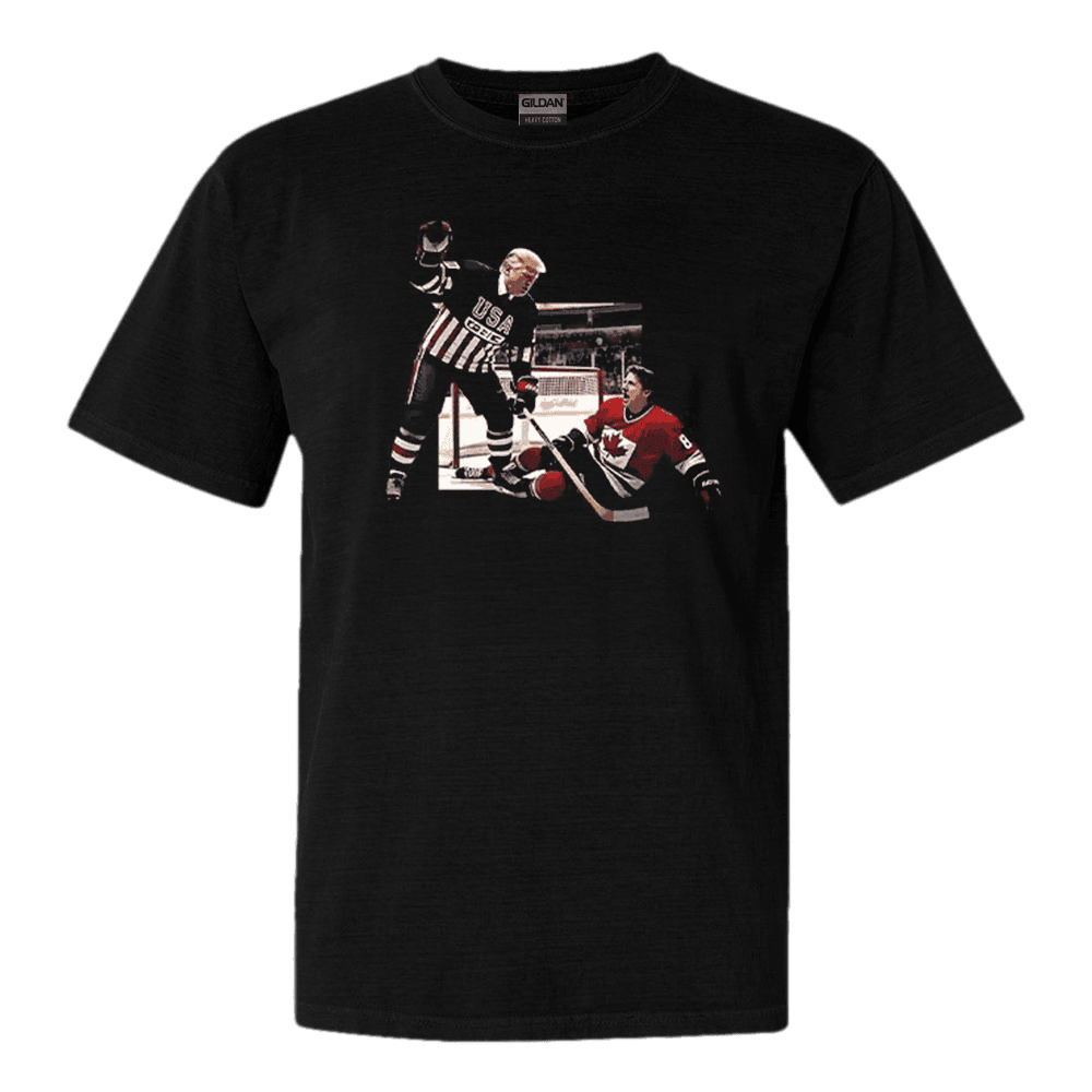 Trump Defeating Justin Trudeau Shirt Funny Hockey T-Shirt Gifts For Dad