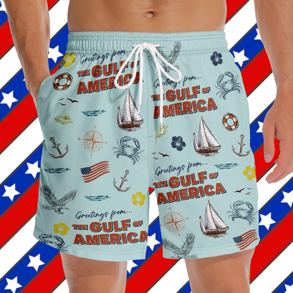 Trump Eagle America Flag Hawaiian Shorts Greetings From Merch Gifts For Trumpers