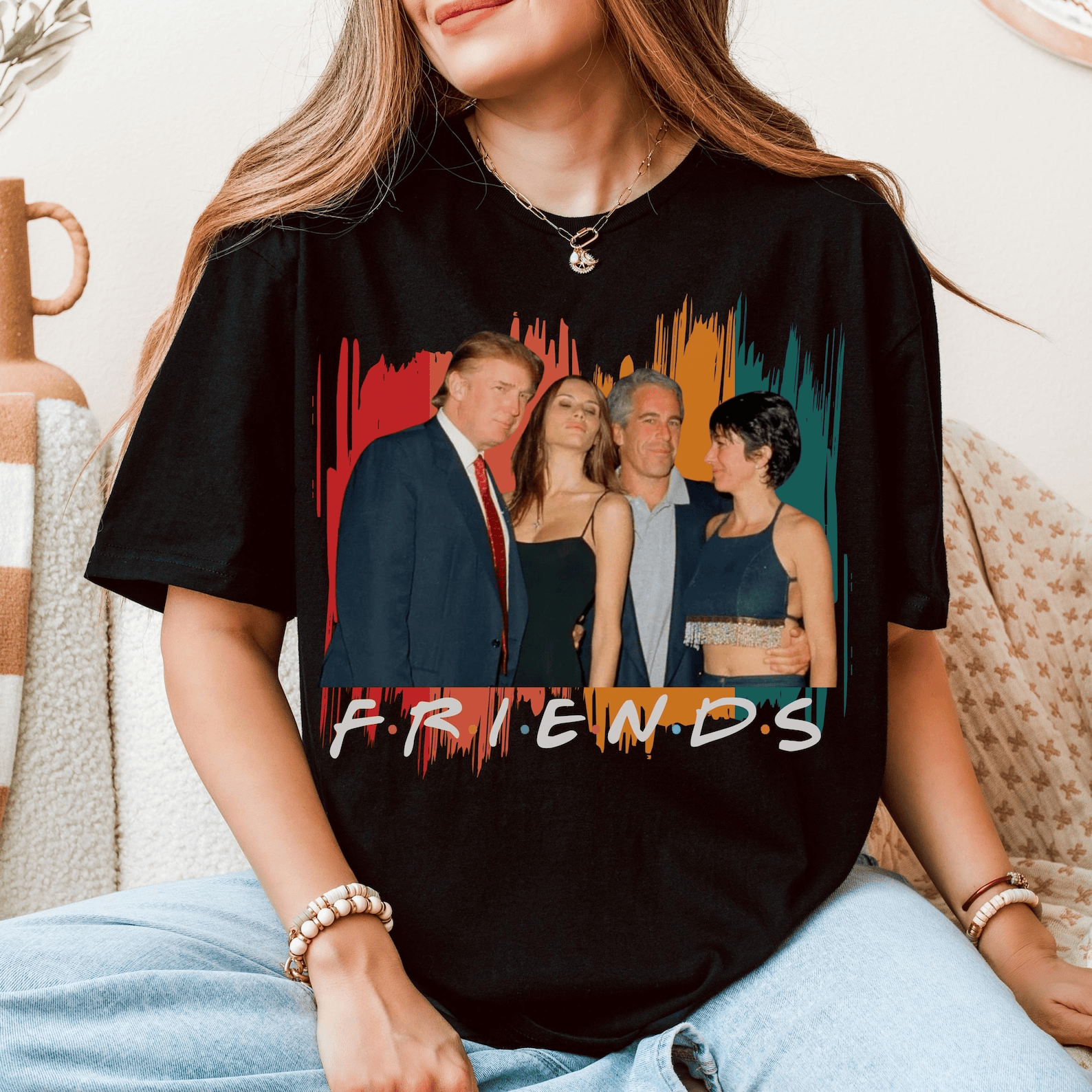 Trump Epstein Besties Shirt Donald Trump And Jeffrey Epstein Best Friends Parody Tee