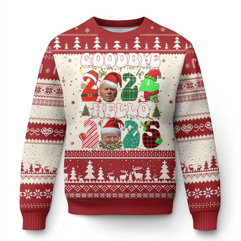 Trump Goodbye 2024 Hello 2025 With Ugly Christmas Sweater Holiday Clothing Ideas For Fan