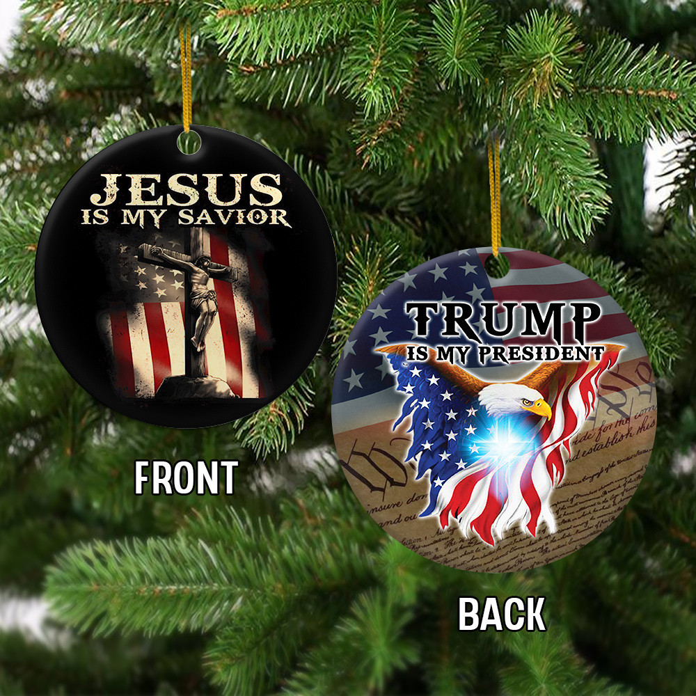 Trump Is My President Jesus Is My Savior Ornament Patriotic Christmas Tree Decorations 2024