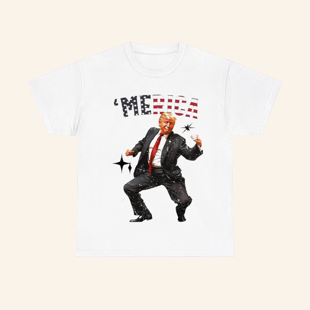 Trump Merica T-Shirt Happy Trump Dancing American Flag Shirt Patriotic Gifts