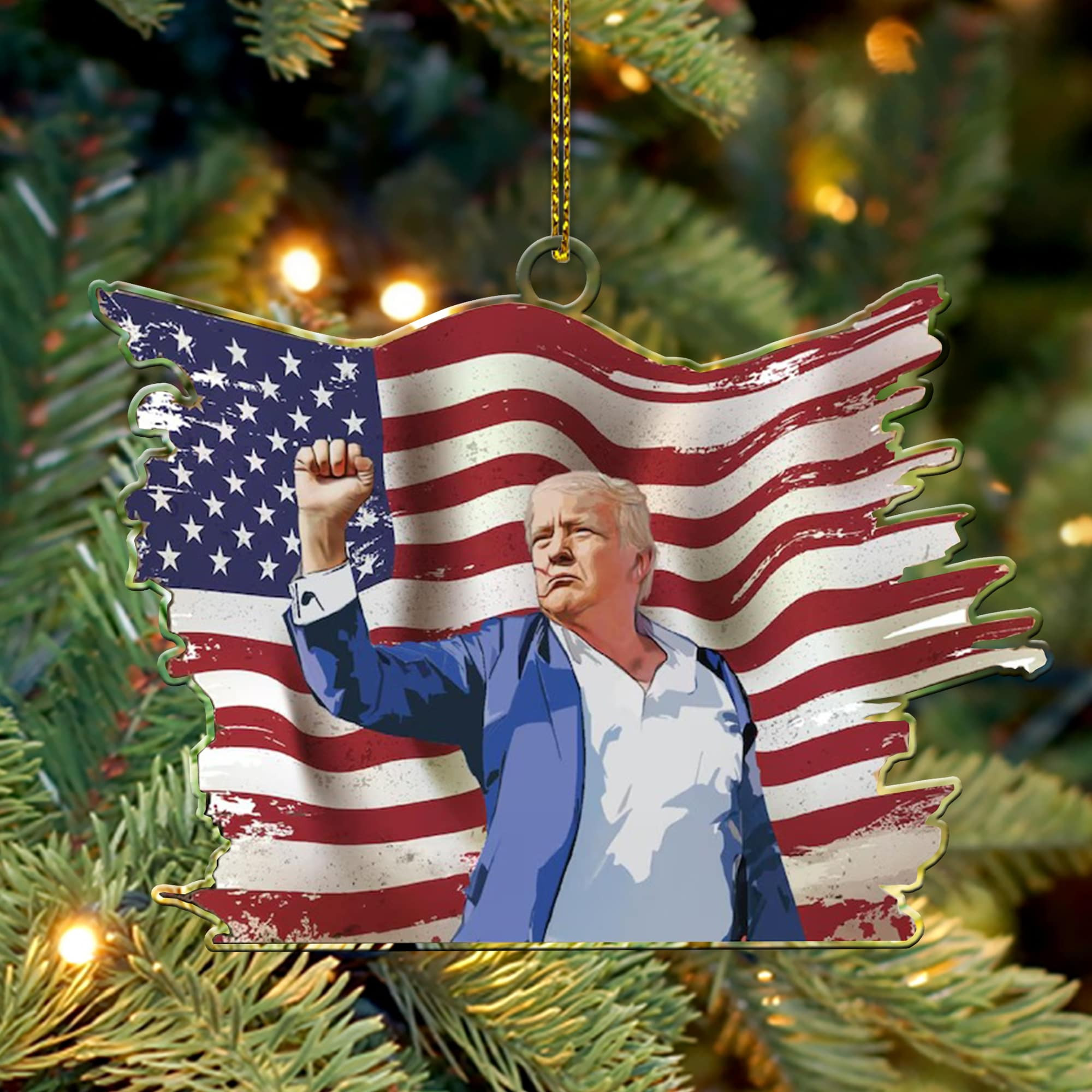 Trump Shooting Ornament Stand With Trump Tree Decor Xmas Patriotic Merch