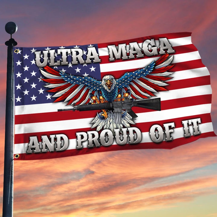 Trump Ultra Maga Eagle With Gun Flag And Proud Of It Outdoor Decor Gifts For Patriots