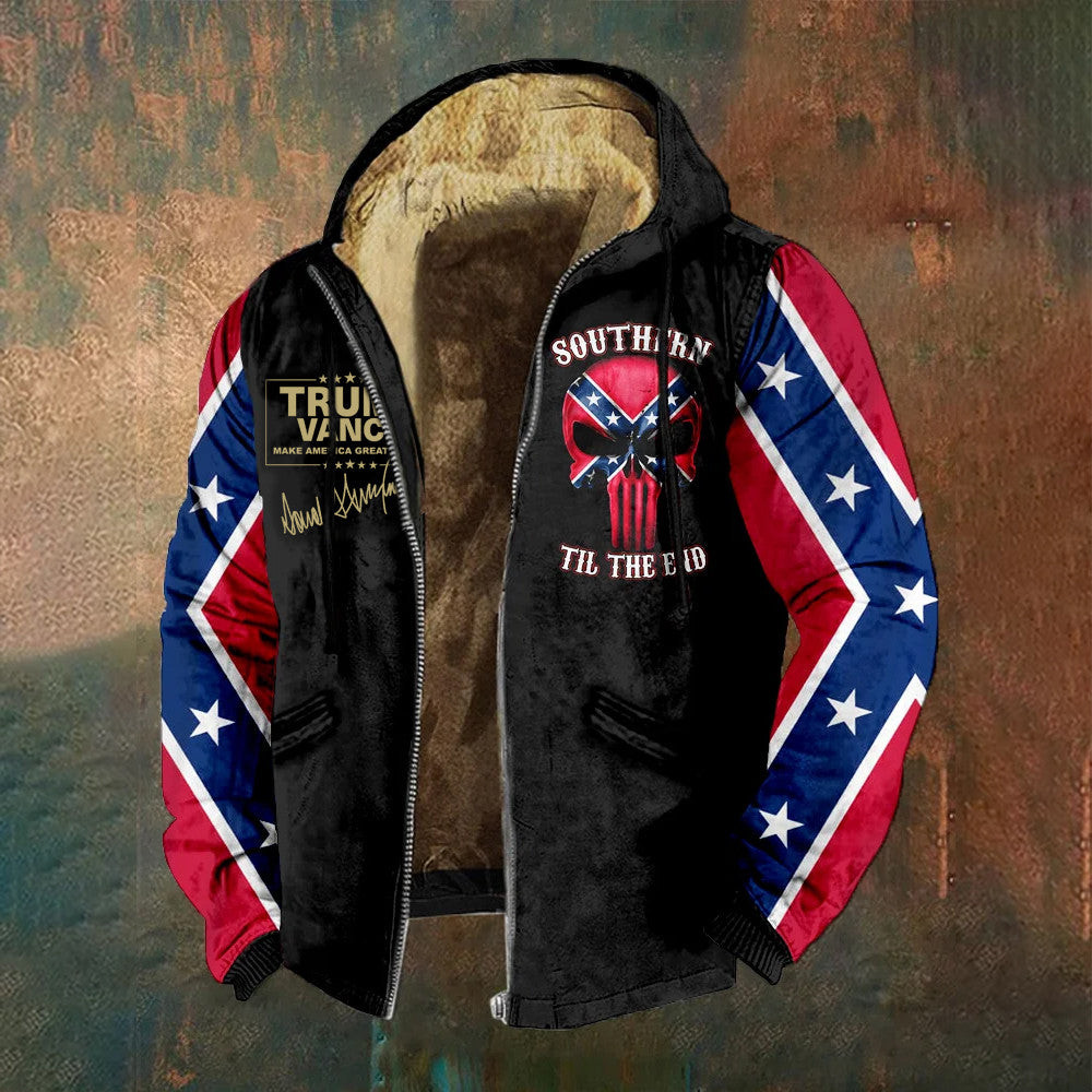 Trump Vance 2025 Zip Hoodie Southern Til The End Old Dixie Hoodie Skull Southern Cross Clothing