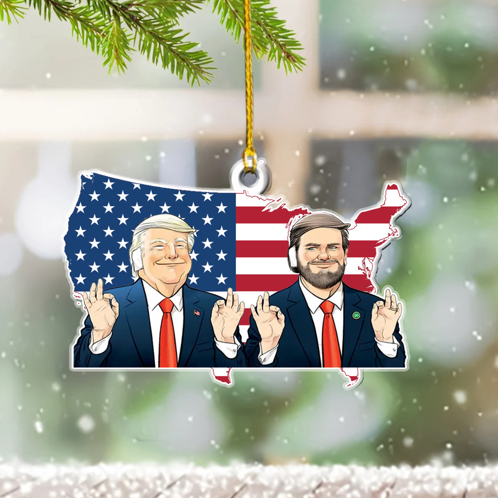 Trump Vance America Map Ornament President Trump 45-47 Christmas Tree Ornament