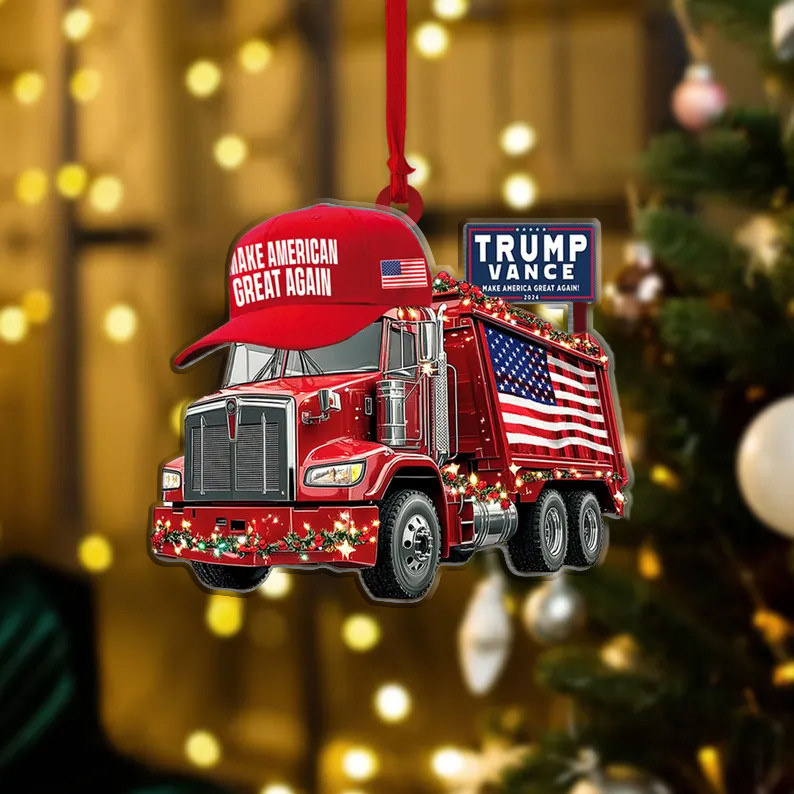 Trump Vance MAGA 2024 Garbage Truck Ornament Shape Trump Won 2024 Merch Holiday Gift Idea