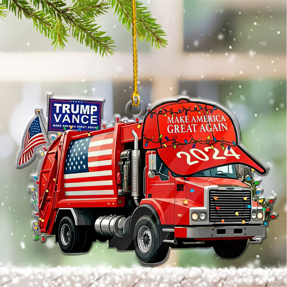 Trump Vance MAGA 2024 Garbage Truck Ornament Shape Trump Won Christmas Ornament