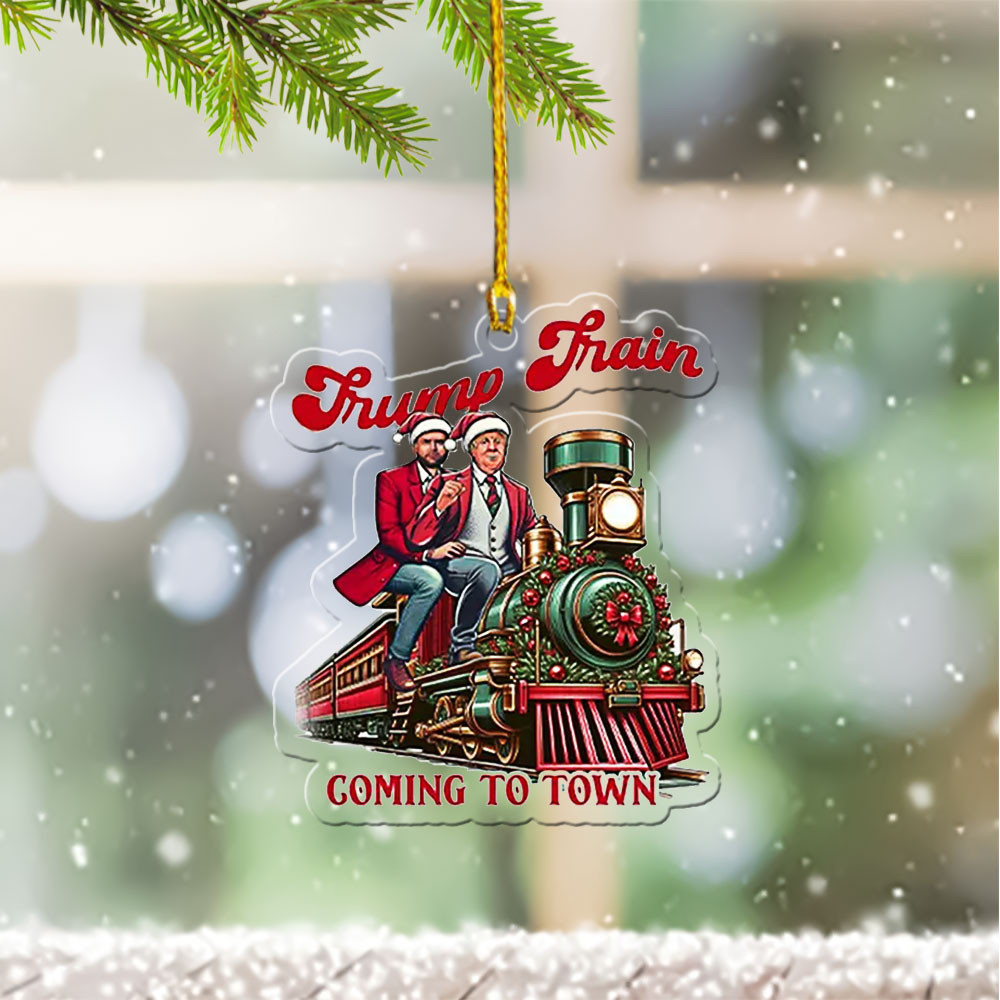 Trump Vance Train Coming to Town Ornament Shape The Outlaw And Hillbilly Trump Vance Merch