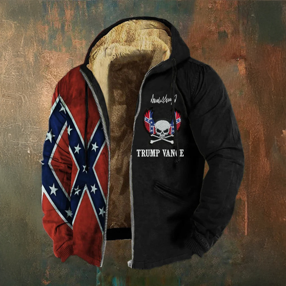 Trump Vance Zip Hoodie Skull Wings And Crossbones Old Dixie Hoodie Retro Southern Cross Apparel