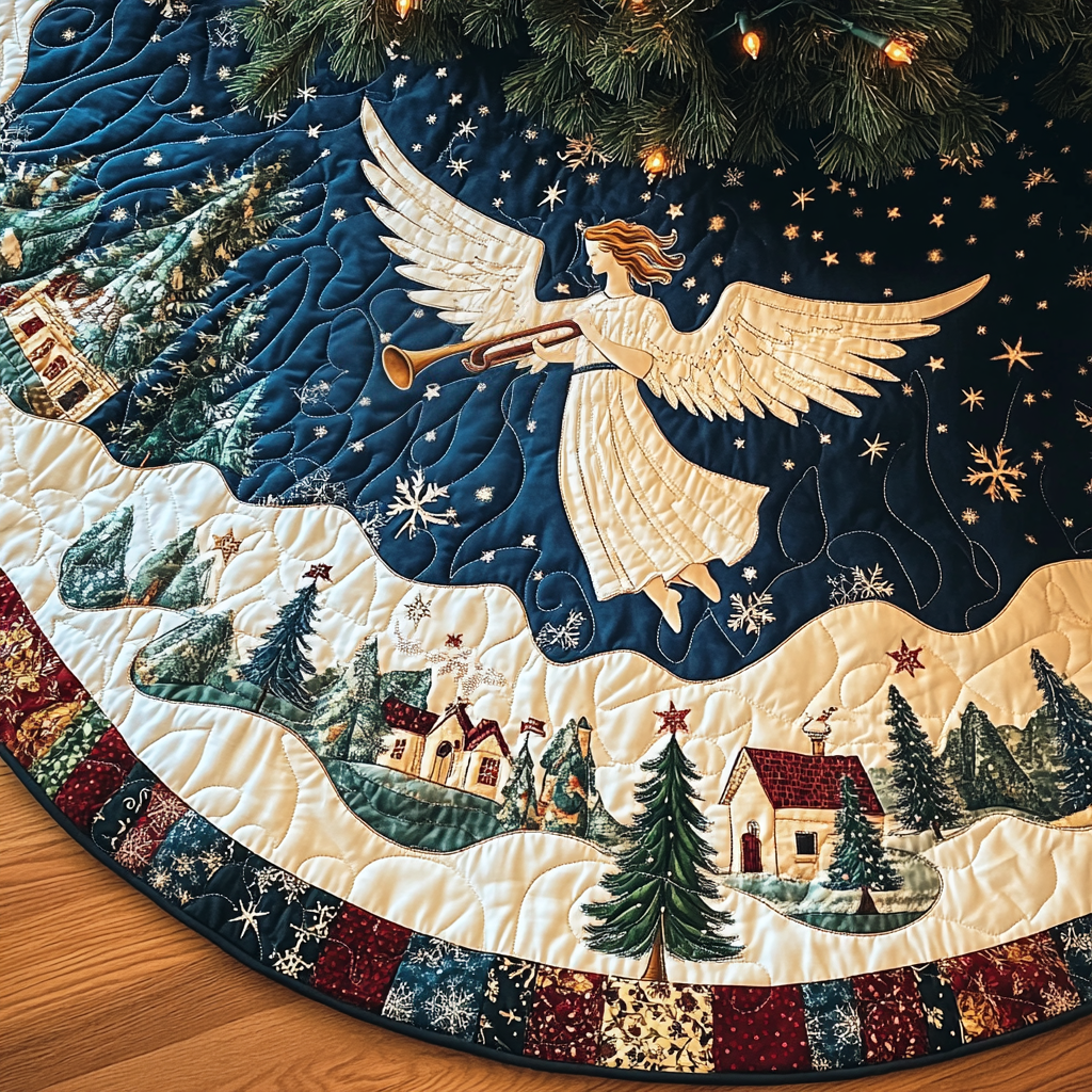 Trumpet Herald Christmas Quilted Tree Skirt Must Have Holiday Merch for Christmas Decor