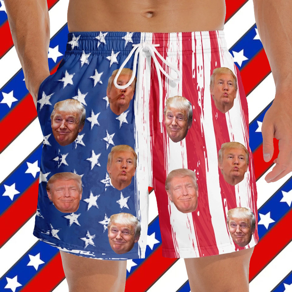 Trump's Face American Flag Hawaiian Shorts Funny Clothes Gift Ideas For Trumpers
