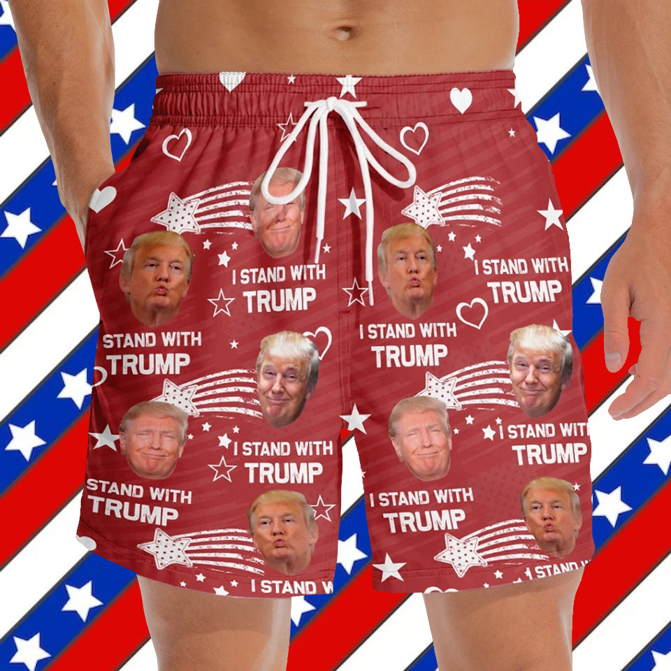 Trump's Face I Stand With Trump Hawaiian Shorts Funny Costumes Gifts For Republicans Supporters