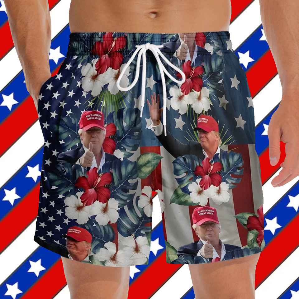 Trump's Face Make America Great Again Tropical Hawaiian Shorts Trump Merchandise Gift Ideas