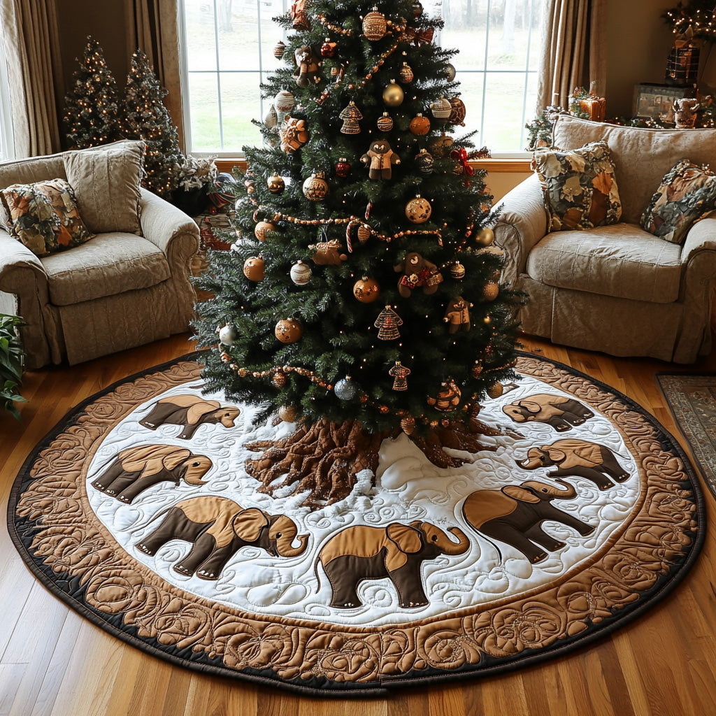 Trunk and Tinsel Quilted Christmas Tree Skirt Cover For Xmas Tree Base Xmas Gift For Elephant Lovers