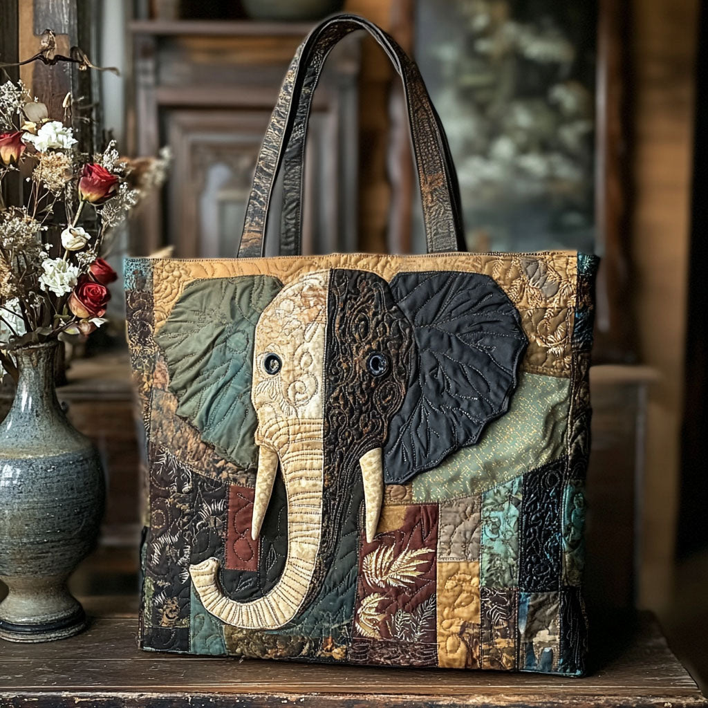 Trunk of Light Quilted Tote Bag Best Unique Gifts For Elephant Lovers