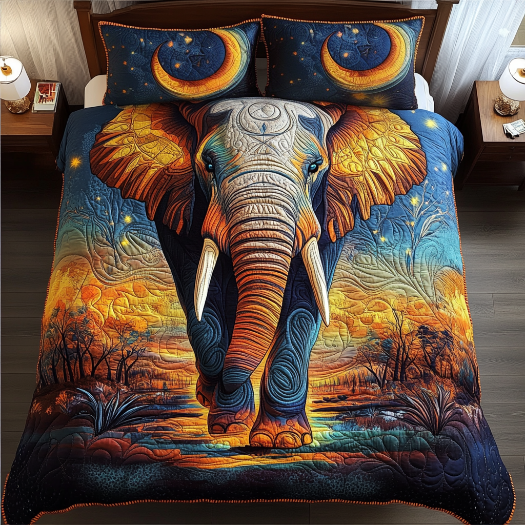Trunk Tales Quilted Bedding Set Bed Decor Elephant Gifts For Him Her