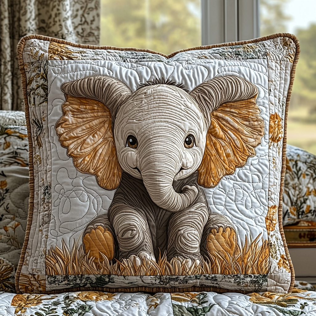 Trunkling Trails Quilted Pillow Case Decorative Pillow Covers Presents For Elephant Lovers