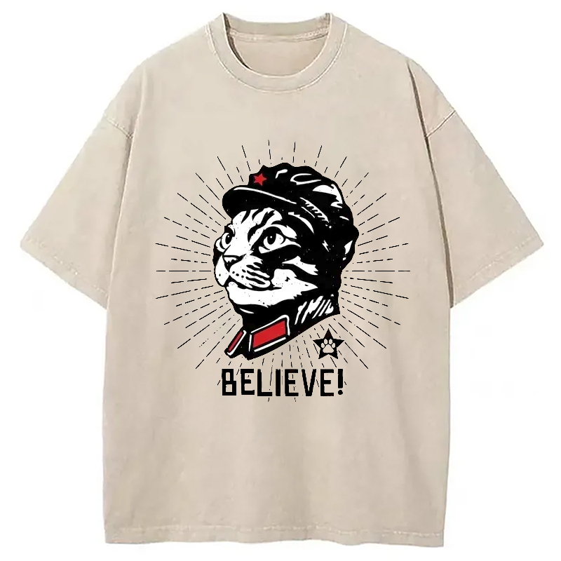 Trust Cat Chairman Washed T-Shirt Retro Humor Graphic Top Gifts For Brother