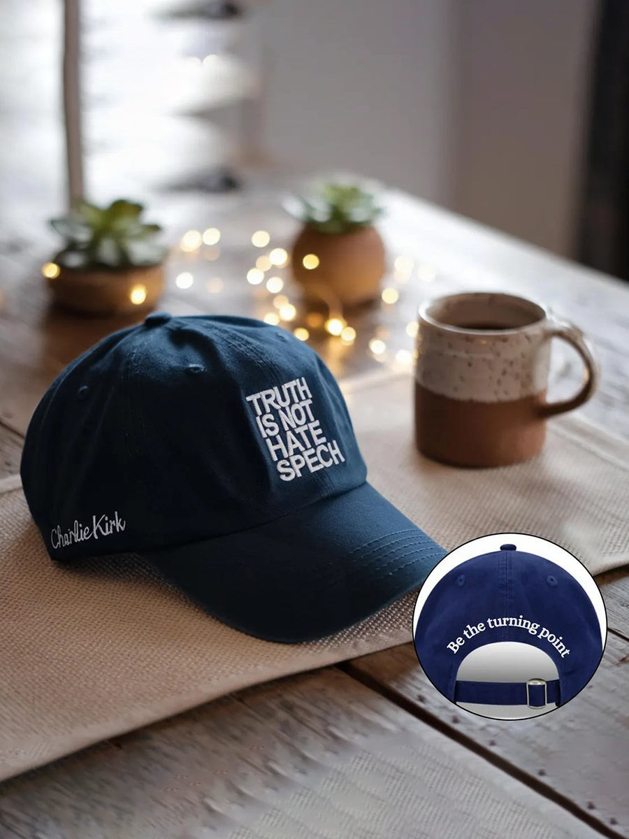 Truth Is Not Hate Speech Hat Navy Blue Charlie Kirk Freedom Clothing