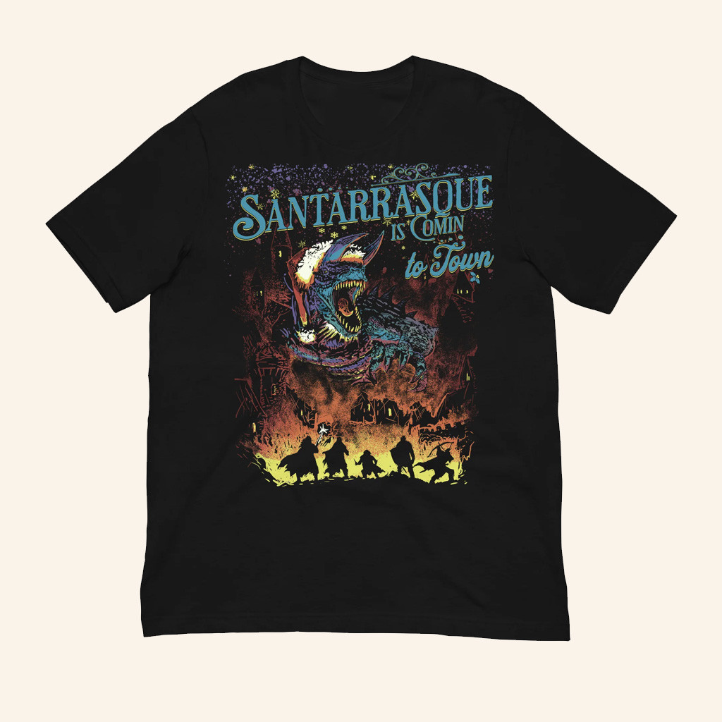Tsaurus Merch San Tarrasque Is Comin To Town Monster T-Shirt Xmas Gifts For Dad