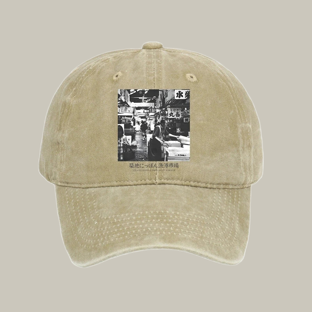 Tsukiji Fish Market Photo Washed Cap Aesthetic Baseball Cap Family Xmas Gift Ideas