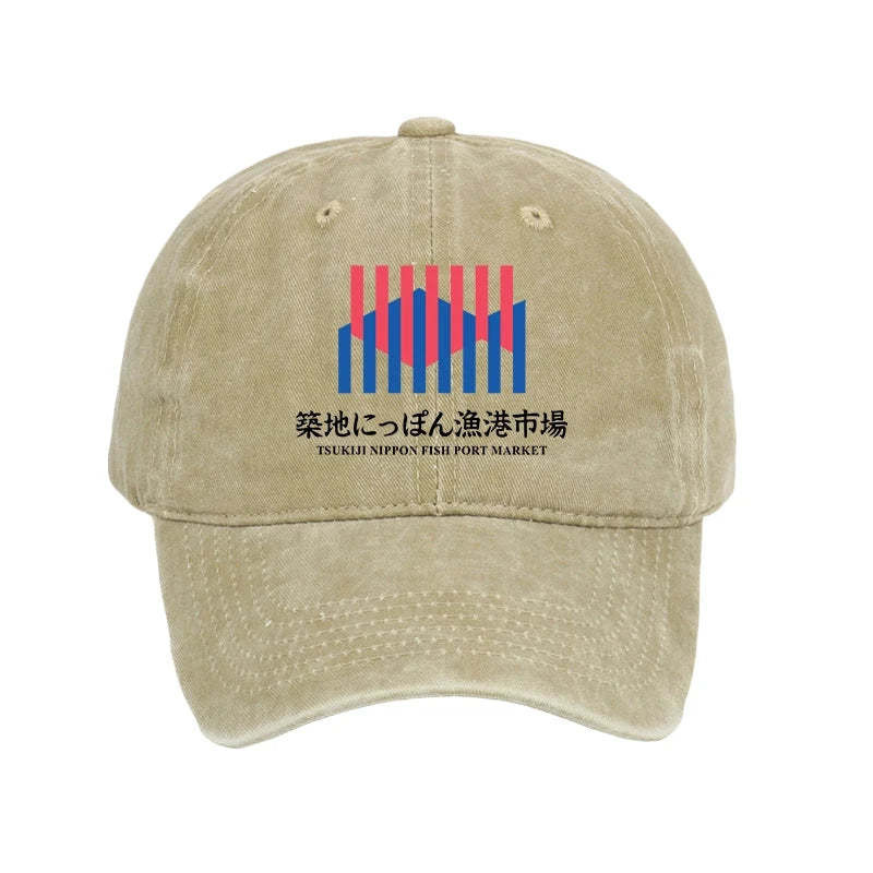 Tsukiji Nippon Fish Port Market Washed Hat Kanji Art Stylish Hat Gifts For Brothers