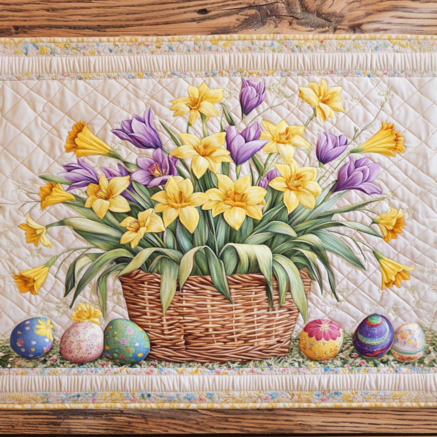 Tulip and Daffodil Delight Quilted Table Runner Elegant Easter Table Decor Good Family Gifts