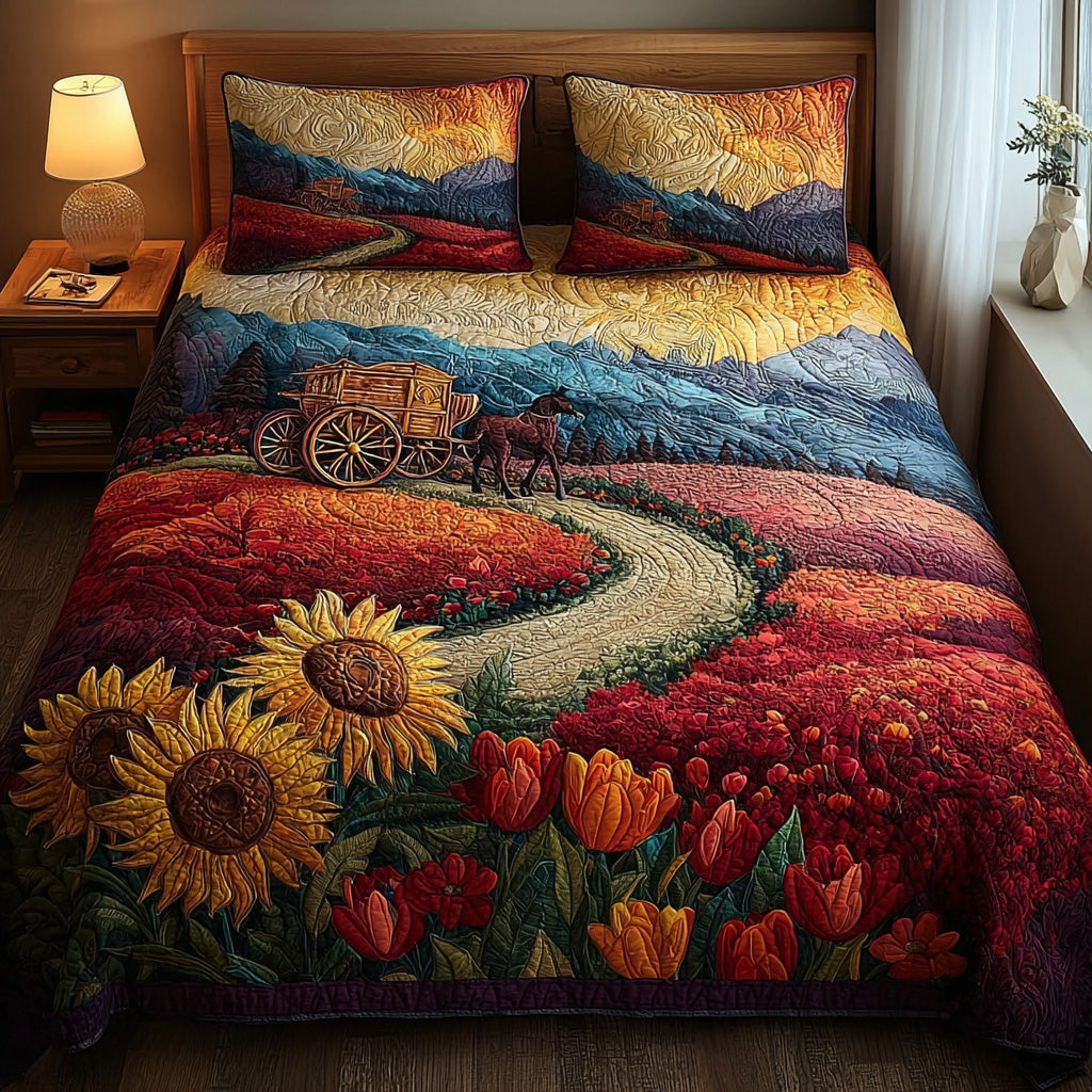 Tulip and Poppy Road Quilted Bedding Set Best Bedspread Set Xmas Gift Ideas