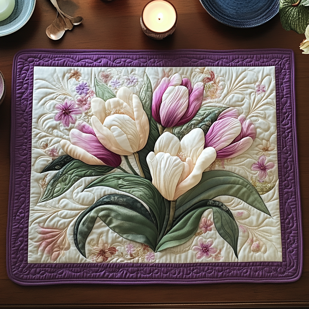 Tulip Bloom Quilted Place Mat House Decor Items Sunflower Theme Gifts