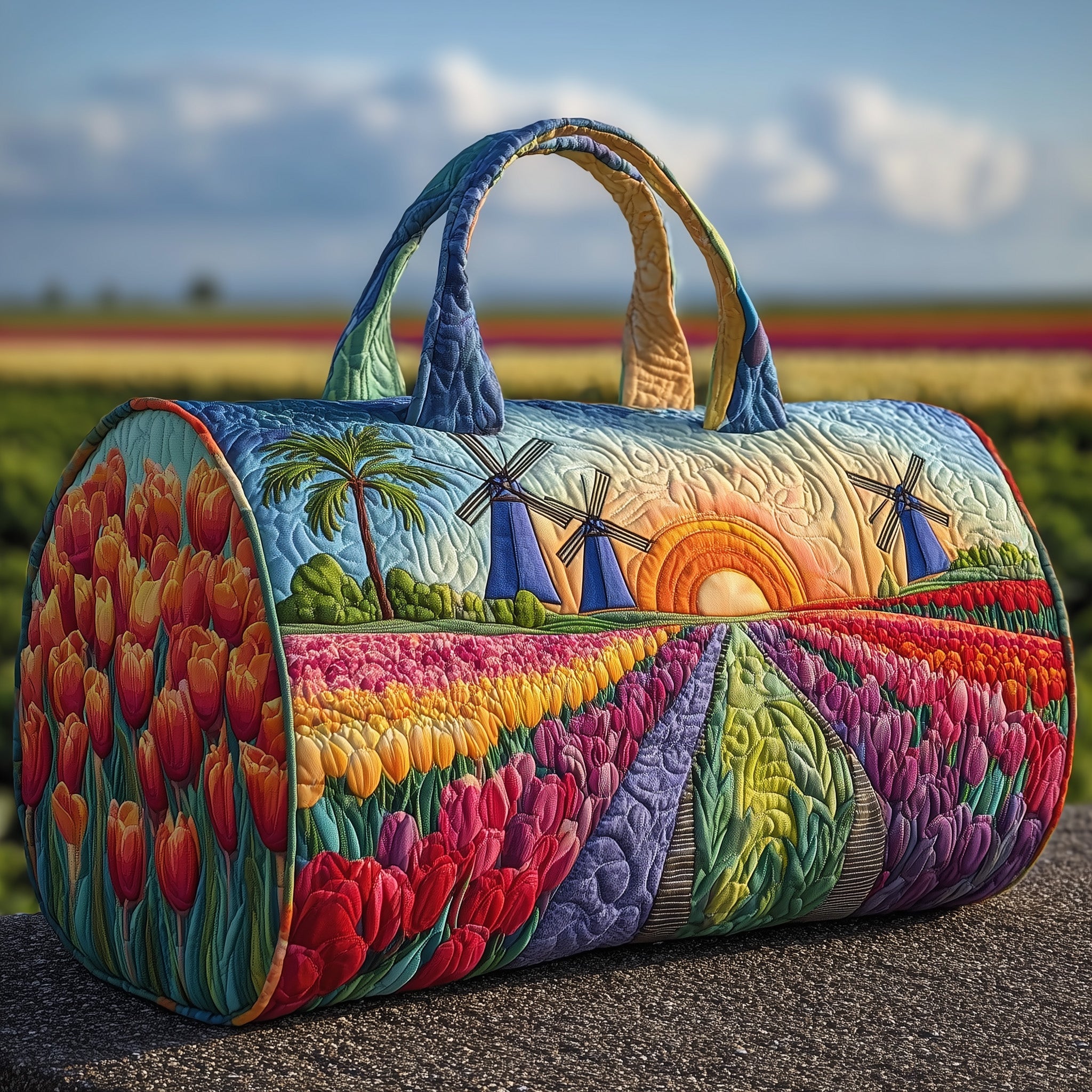 Tulip Blooms Quilted Duffle Bag Anniversary Gift Idea