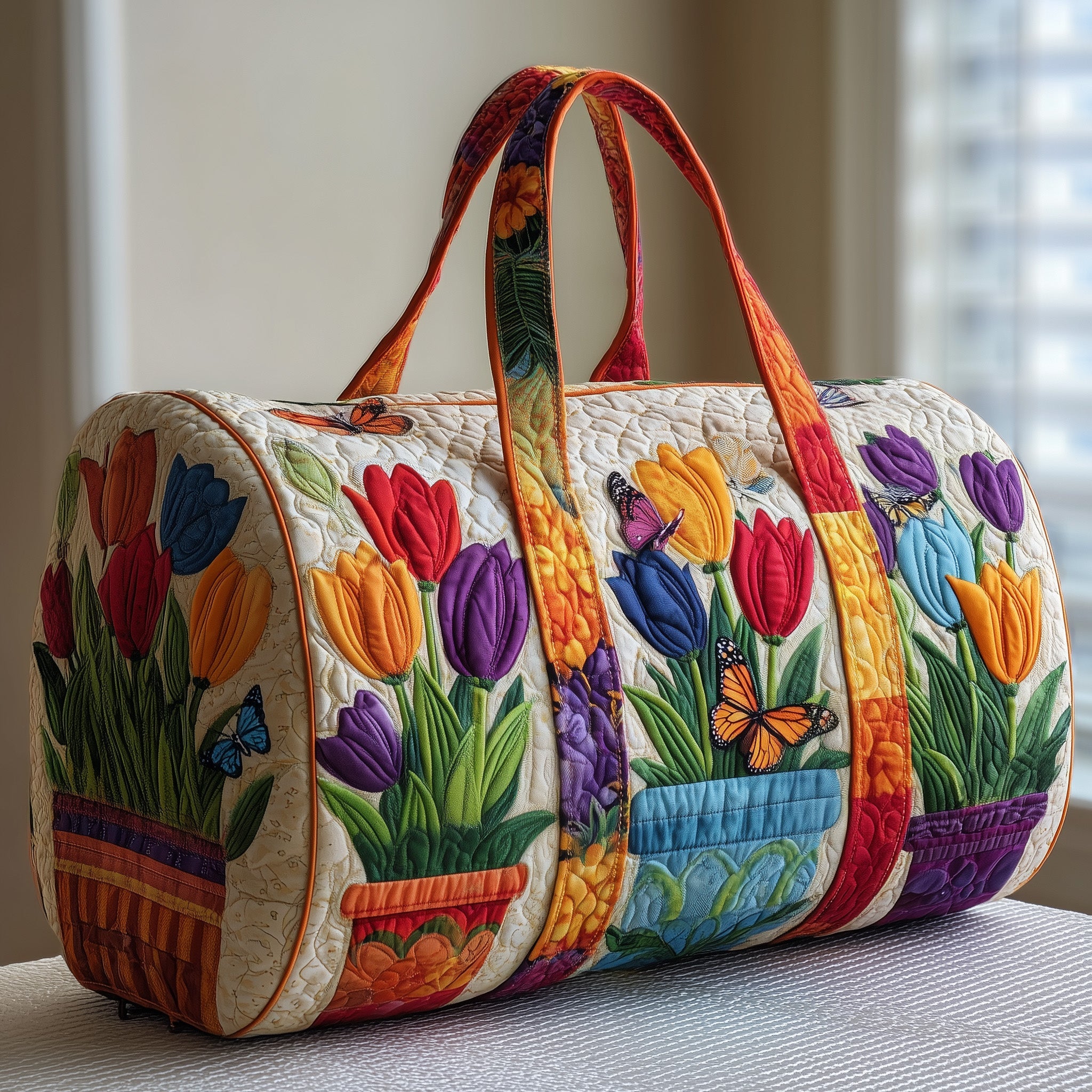 Tulip Blooms Quilted Duffle Bag Birthday Gift Idea