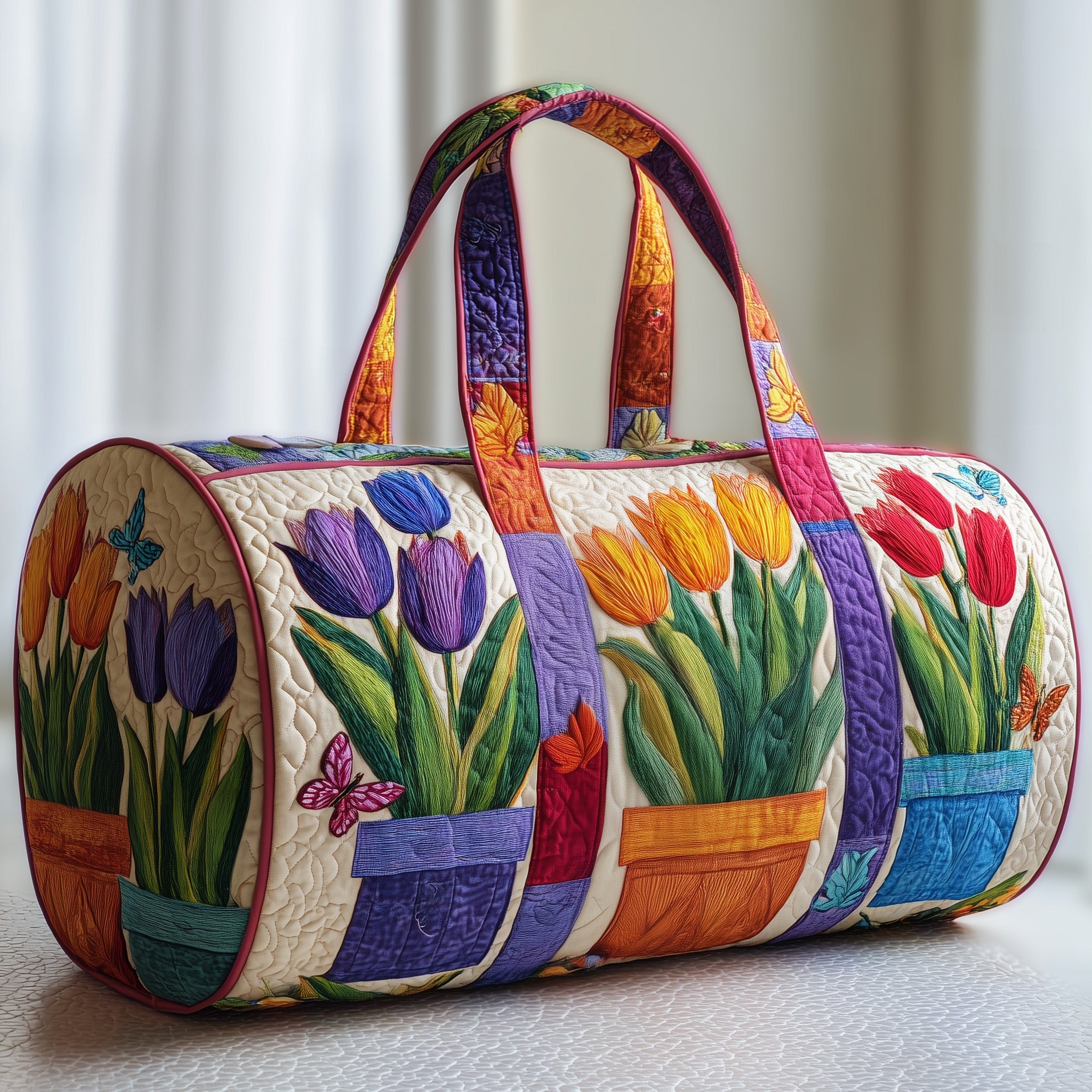Tulip Blooms Quilted Duffle Bag Spring Gift Idea