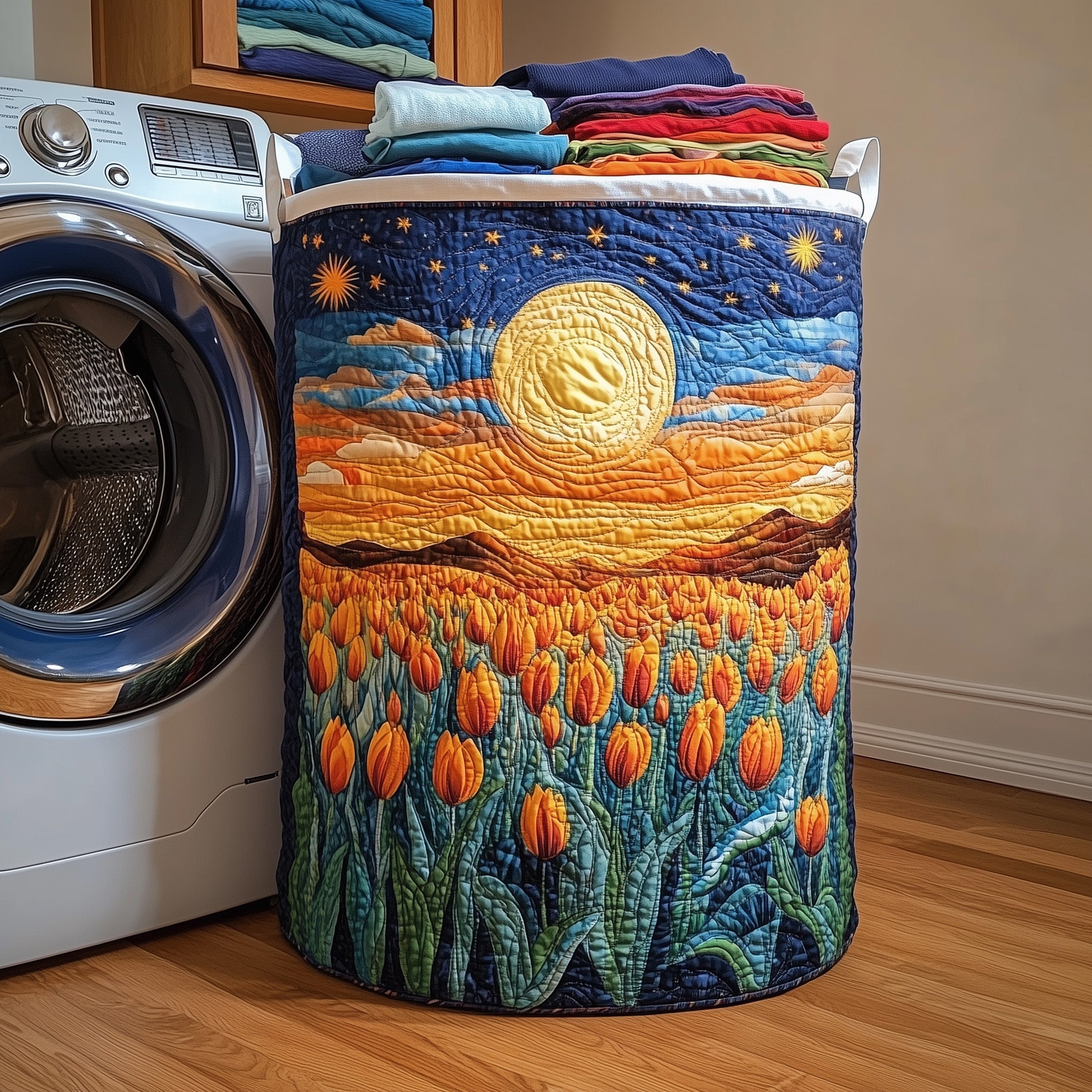 Tulip Blooms Quilted Laundry Basket Lovely Gifts For Flowers Lovers(2)