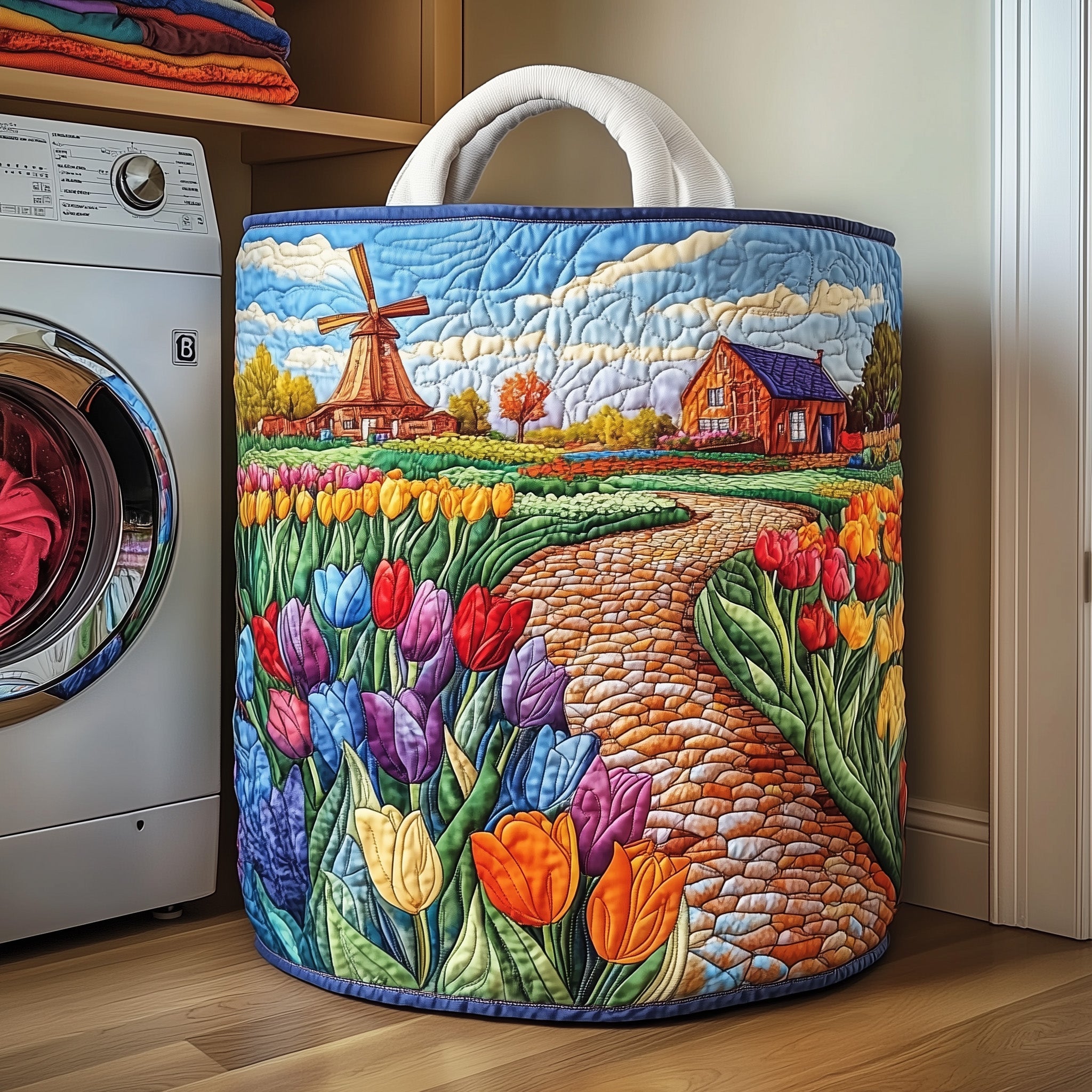 Tulip Blooms Quilted Laundry Basket Lovely Gifts For Flowers Lovers