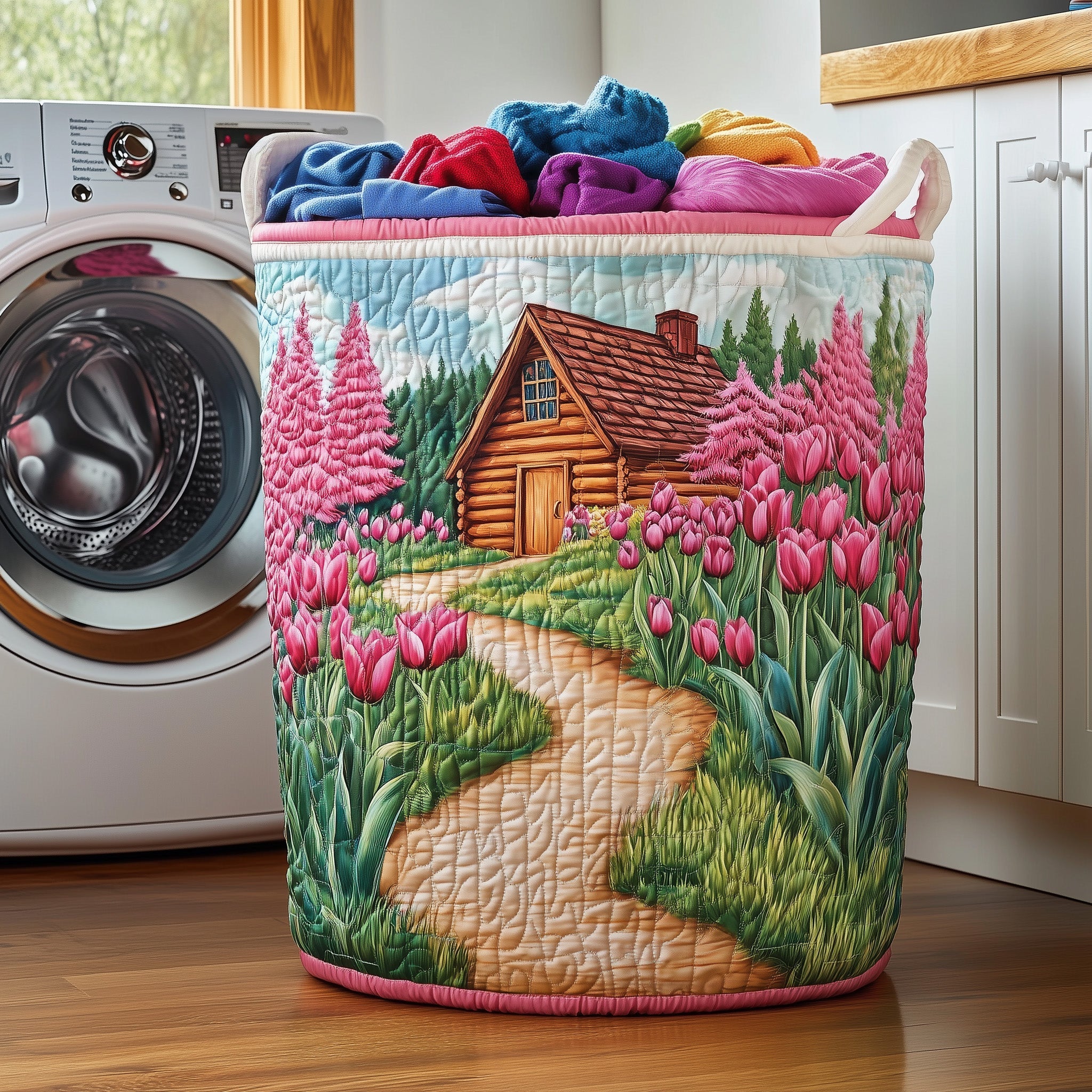 Tulip Blooms Quilted Laundry Basket Lovely Gifts For Flowers Supporters