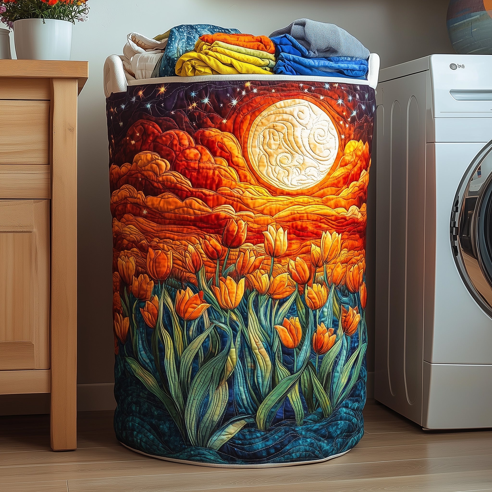 Tulip Blooms Quilted Laundry Basket Lovely Gifts For Tulip  Lovers