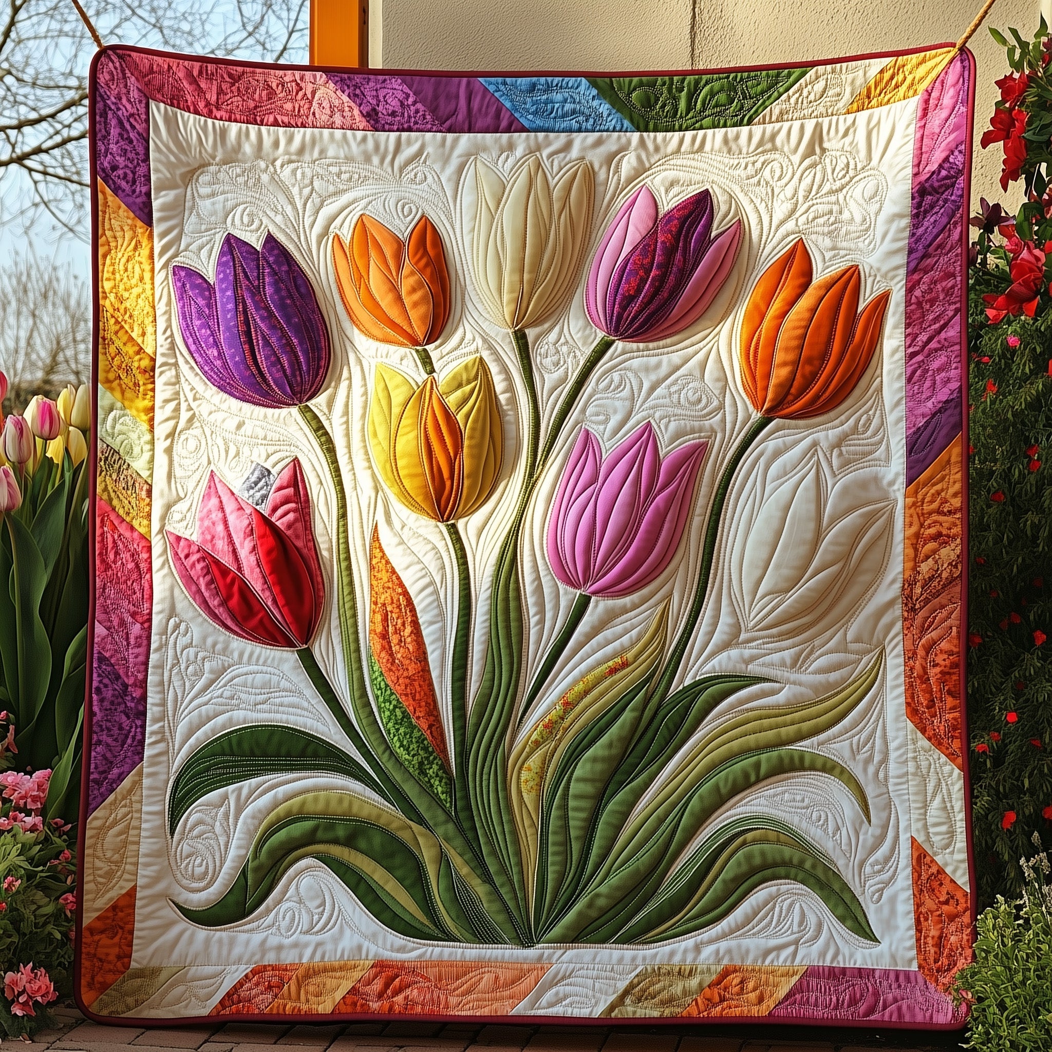 Tulip Bouquet Gift for Mom Quilted Blanket Best Couch Throw BlanketTop 2024 Christmas Gifts