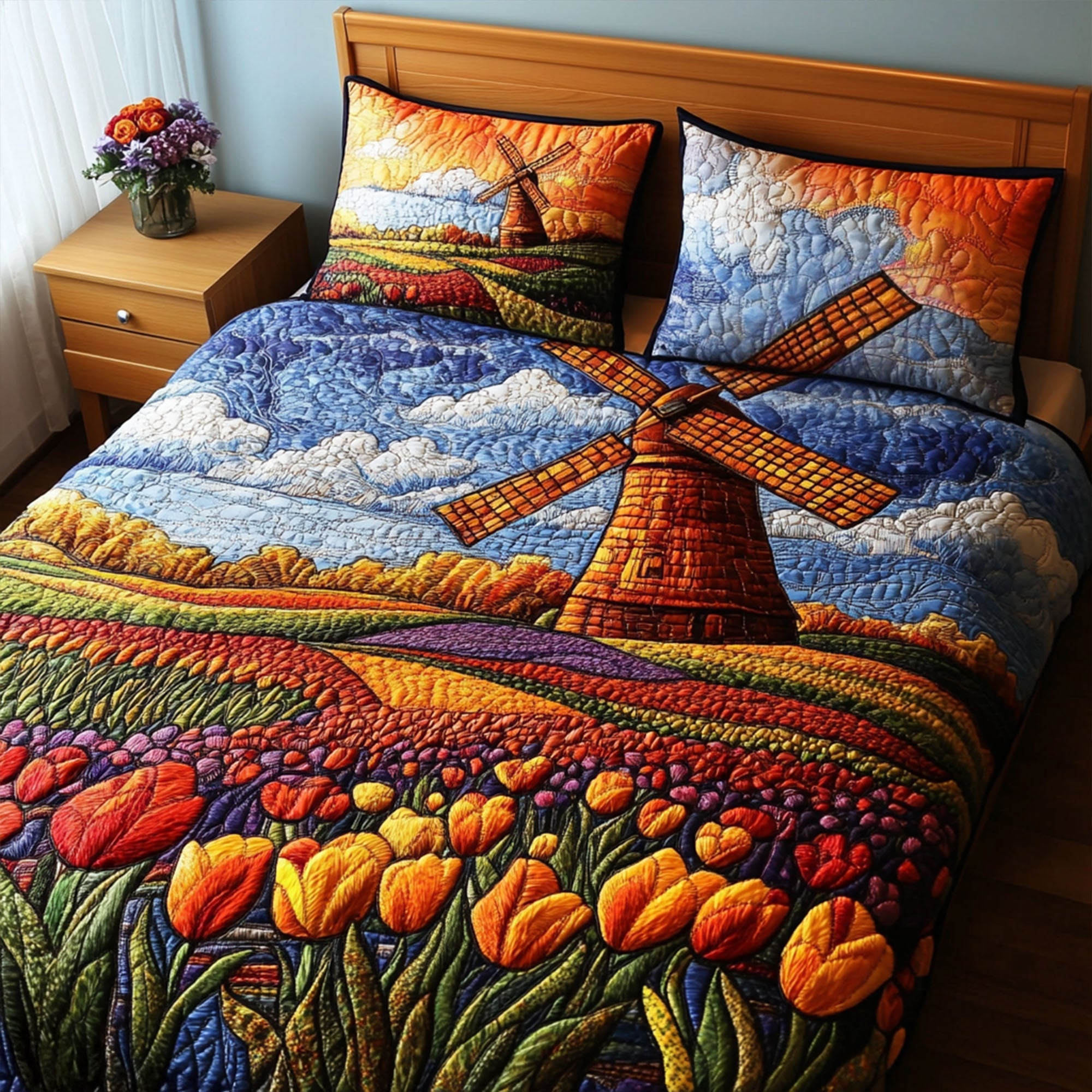 Tulip Breeze Quilted Bedding Set Bed Decor Gifts For Family