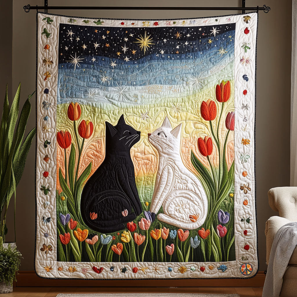 Tulip Cat Night Xmas Quilted Blanket Blanket Christmas Gifts For Married Couples