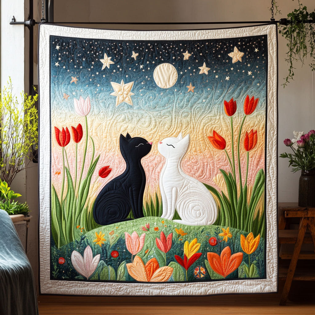 Tulip Cat Night Xmas Quilted Blanket Blanket Coolf Gifts For Married Couples