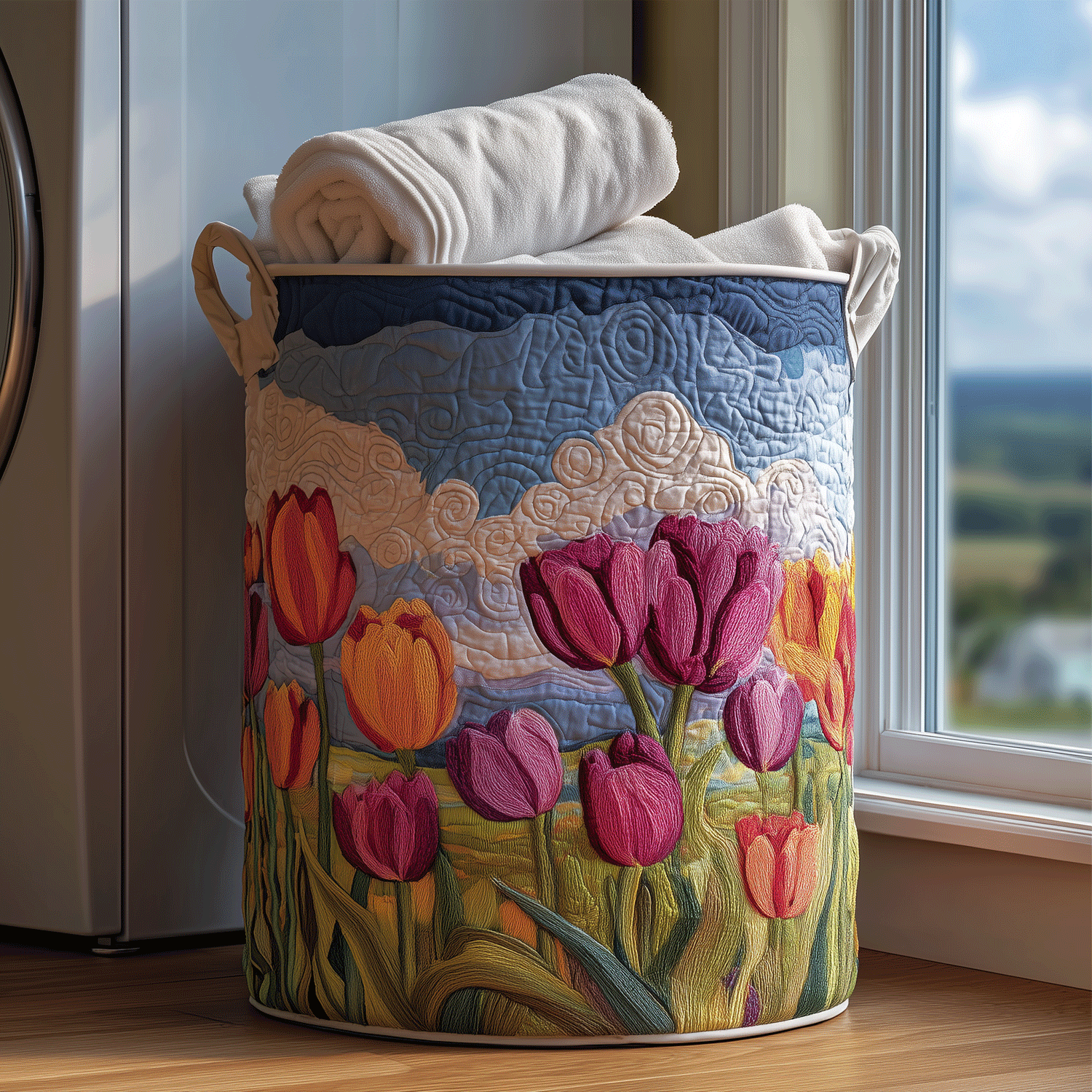 Tulip Dream Quilted Laundry Basket Mother's Day Merch Gift