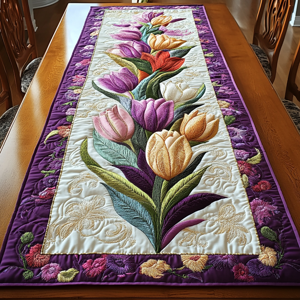 Tulip Dream Quilted Table Runner Dinner Table Decor Tulip Christmas Gifts