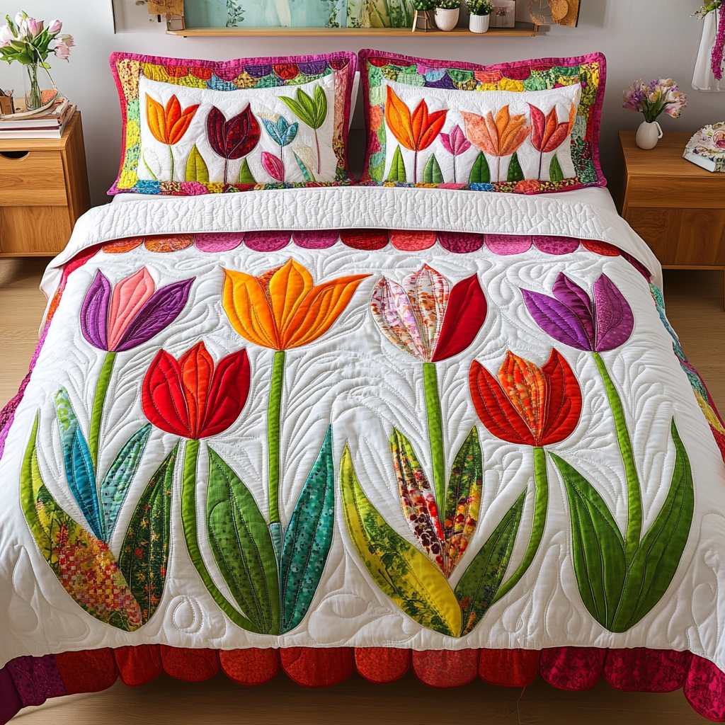 Tulip Dreams Quilted Bedding Set Christmas Bed Sheets Presents For Flower Lovers