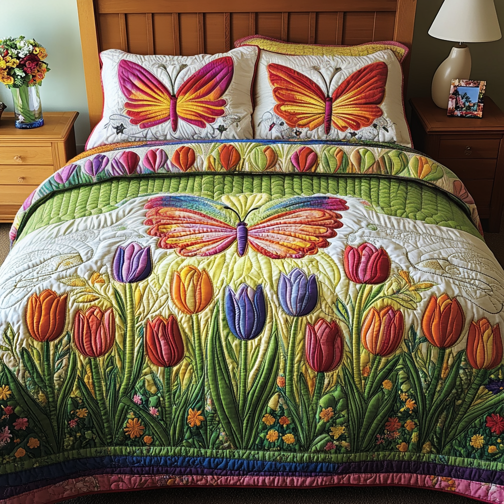Tulip Dreams Quilted Bedding Set Christmas Bedding Duvet Cover Unusual Butterfly Gifts