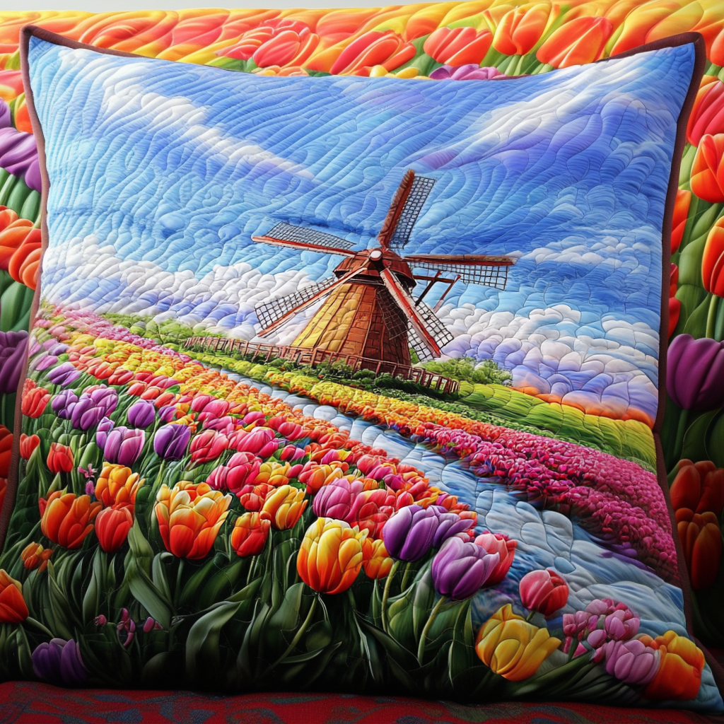 Tulip Dreams Quilted Pillow Case Nice Pillow Covers Best Gifts For Tulip Lovers