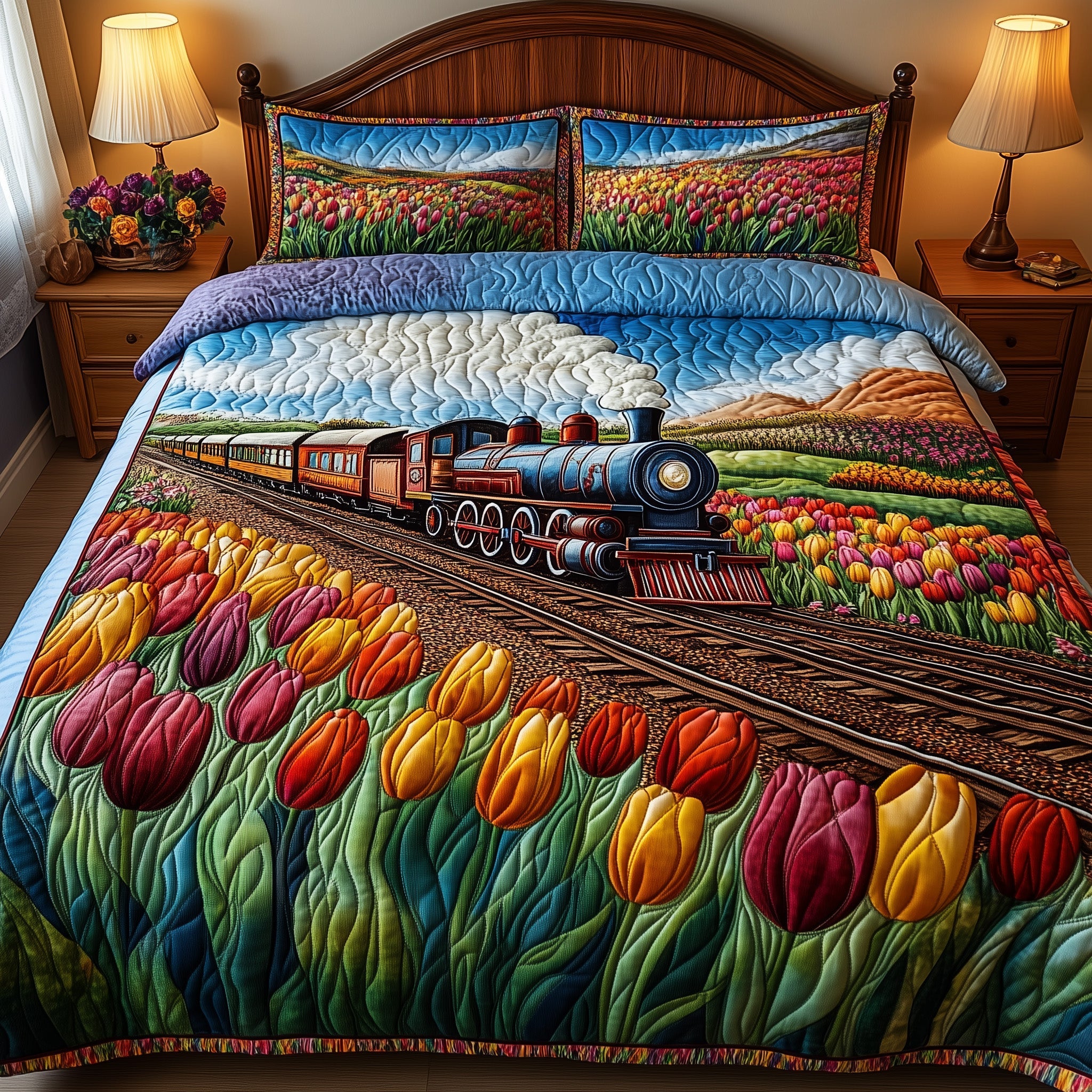 Tulip Express Quilted Bedding Set Duvet Cover Merchandise Train Gifts For Him