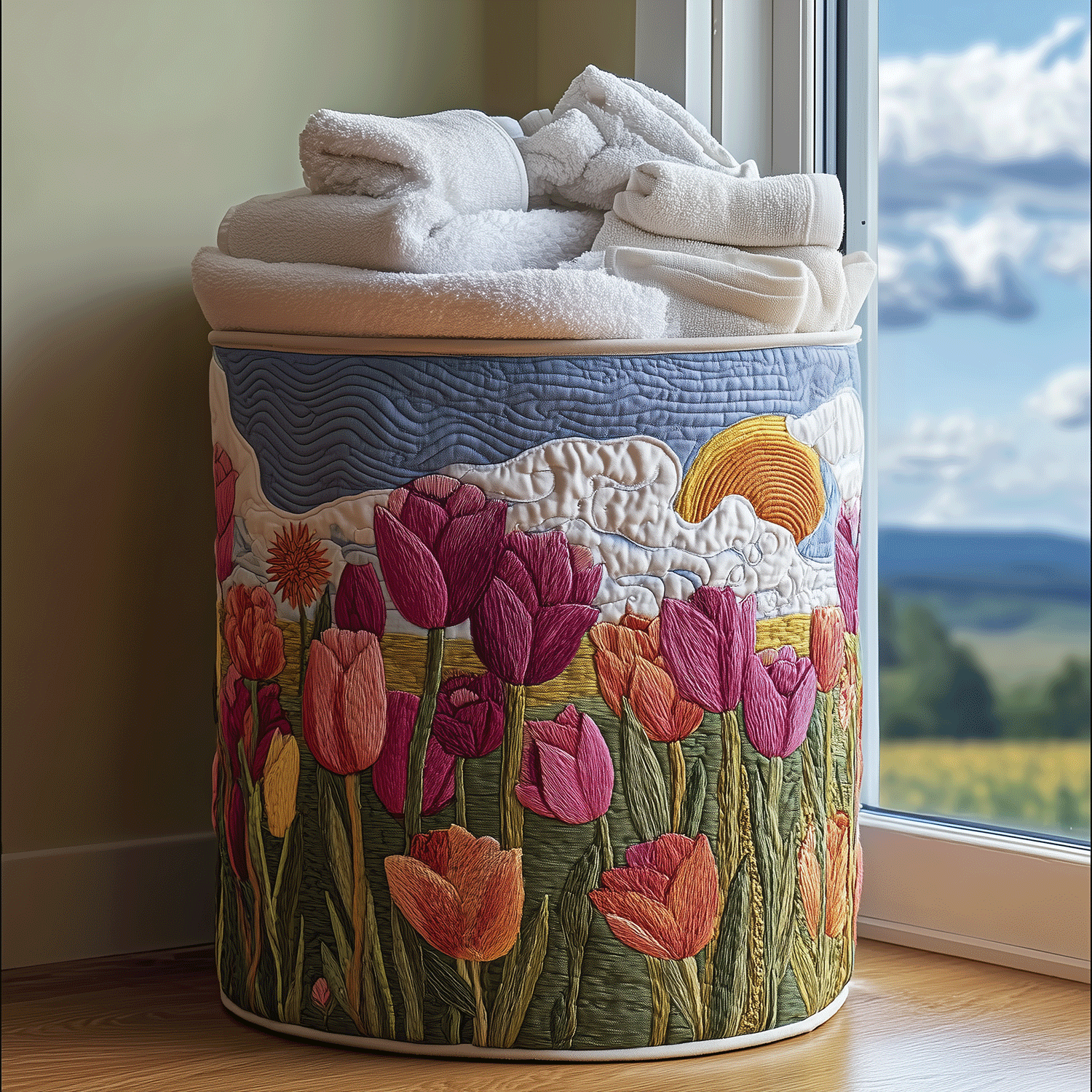 Tulip Garden Quilted Laundry Basket Everyday Merch Choice